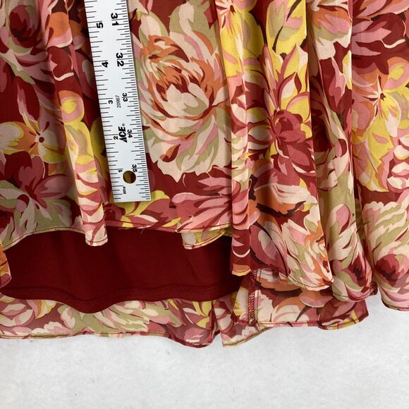 Torrid Floral Surplice Wrap Dress Bell Sleeves Red Pink Yellow Plus 1X Babydoll - Picture 9 of 15